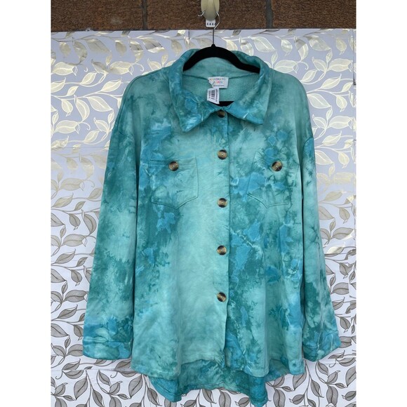 Fantastic Fawn Sweaters - Fantastic Fawn Turquoise Tie Dye Oversized Shacket Mermaidcore Vibe Small